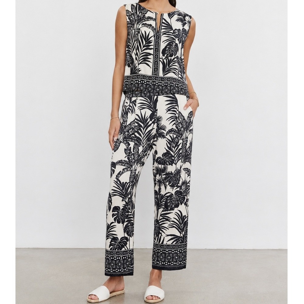 Velvet by Graham & Spencer Tropical Palm Pant Top Set Viscose Medium Resort Boho
